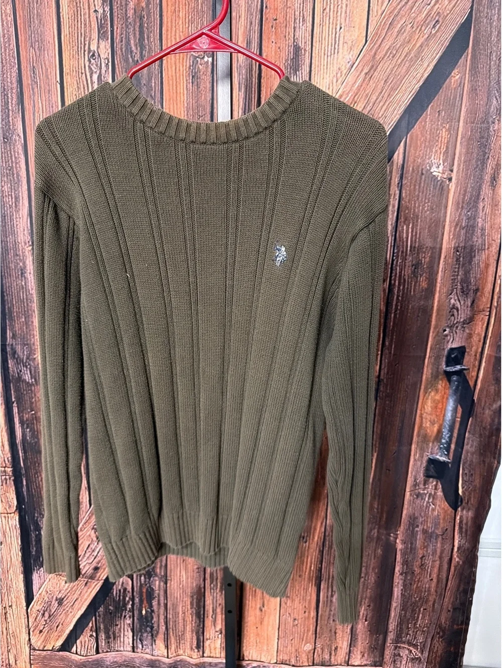 U.S. Polo Assn. Men's Medium Olive Green Ribbed Cotton Sweater